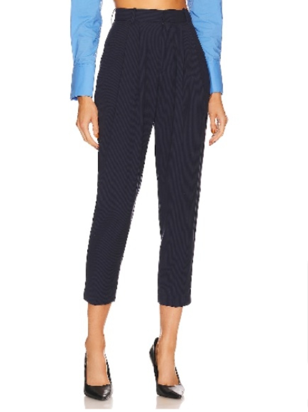 L’Academie: Women’s High Rise Navy Pleated Pinstriped Dress Pants - Size XS